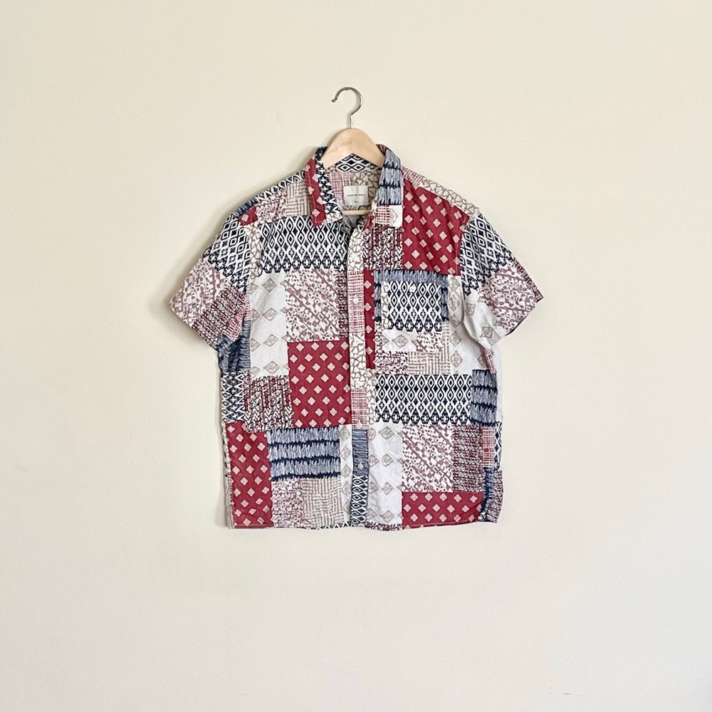 New American Eagle Flex Patchwork Print Short Sle… - image 1